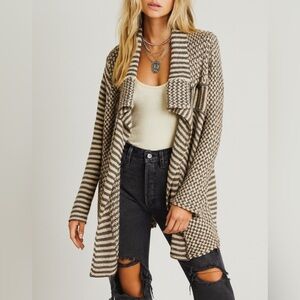 I Heart Ronson Women’s Grey Striped Silhouette Open‎ Front Sweater sz L Preppy